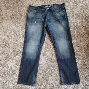 Helix Jeans Mens 36x31 Dark Indigo Distressed Straight Leg N56 HYB33423